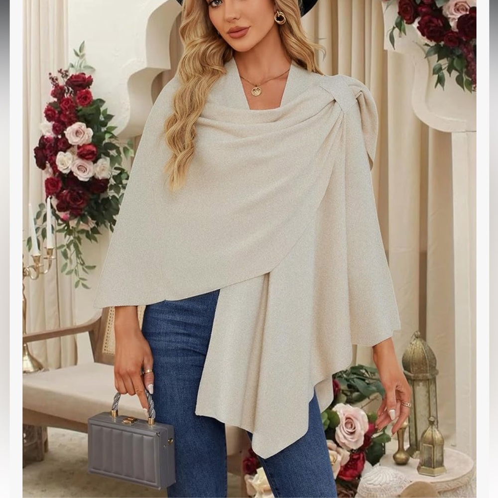 NWT: Puli - Cream Draped Knit Poncho Sweater in Barley/Beige